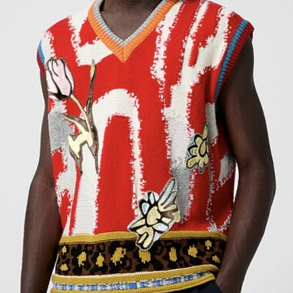 MARNI Artistic Jacquard V-Collar Wool Vest
